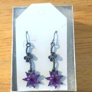 Elegant Purple Floral Drop Earrings
